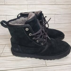 UGG Neumel Black Suede Lace Up Boots womens 8 Warm Winter Snow Cozy Casual  Good